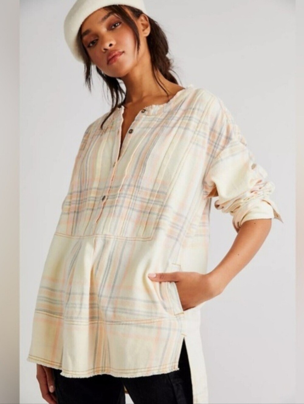 NWT We The Free Dunes Pintuck Flannel Top Free People Small Plaid